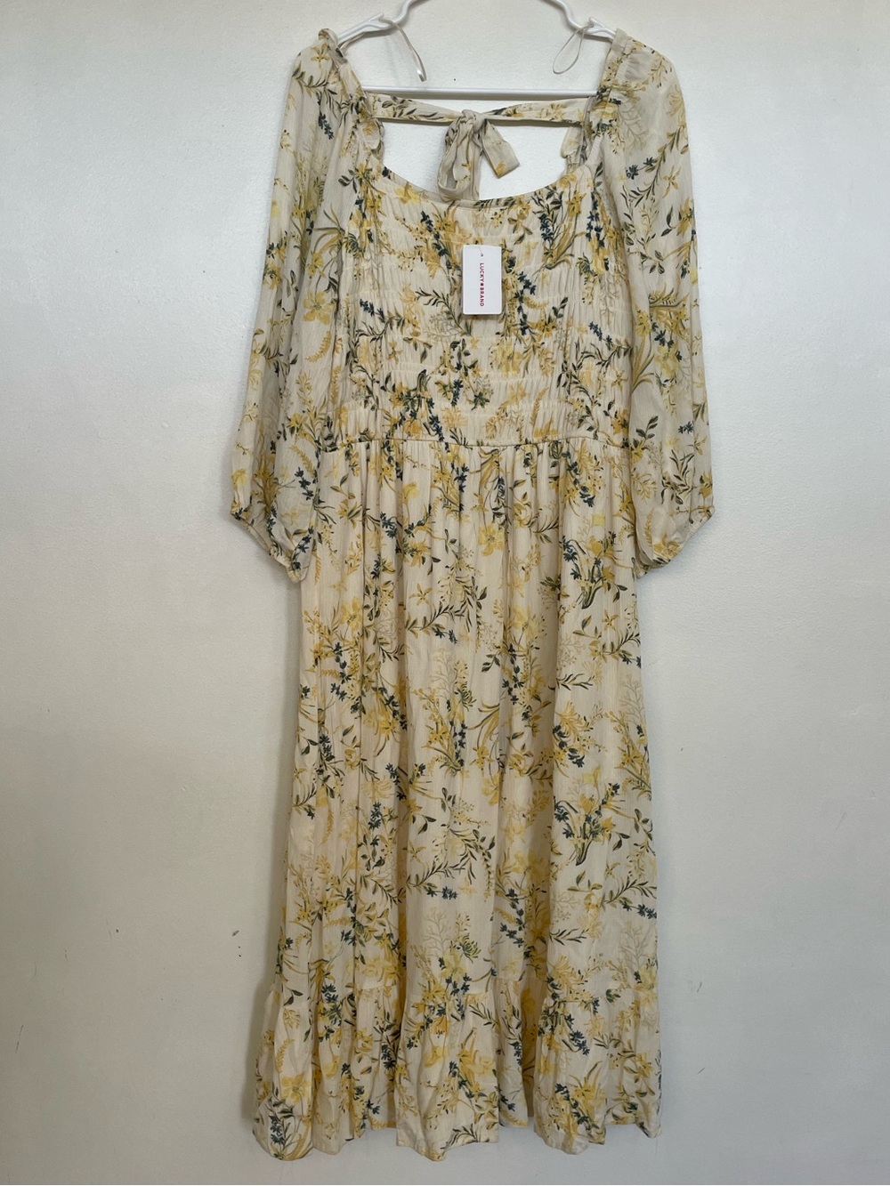 Lucky Brand Cream Maxi Dress with Yellow Floral Print